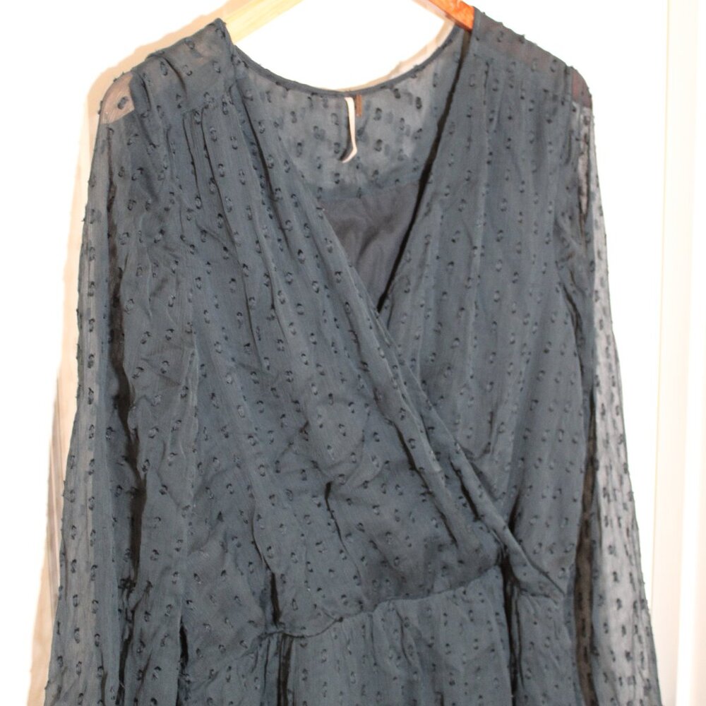 Free People Dahlia green wrap surplice dress long sleeve tunic Large - Picture 4 of 5